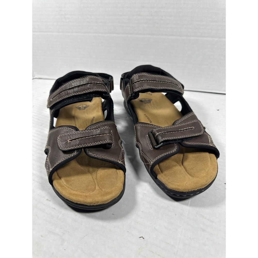 Dockers Fusion Brown Leather‎ Adjustable Triple Strap Sport Sandals Mens 11 M